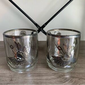 Set of 2 Sterling Silver Overlay Peru Peruvian Glasses Birds & Leaves w/Handles